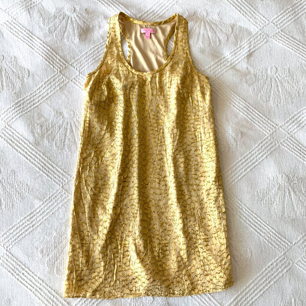 Lilly Pulitzer Betty Dress, Silk, Gold, Jacquard Print, Razor Back